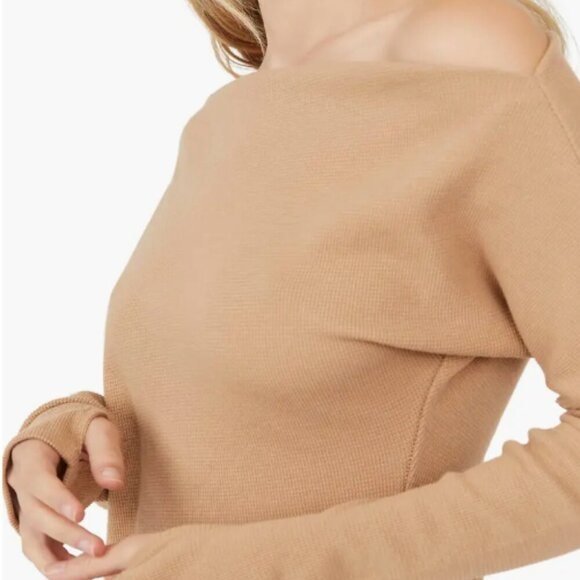Free People Fuji Off the Shoulder Thermal Top Camel Brown Long Sleeve Medium - Picture 2 of 9